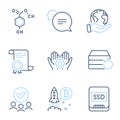 Bitcoin project, Text message and Employee hand icons set. Chemical formula, Recovery server and Ssd signs. Vector