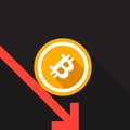 Bitcoin rate drop concept. Vector illustration