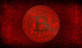 Bitcoin on red crisscross mesh background