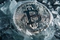 A bitcoin resting on ice Royalty Free Stock Photo