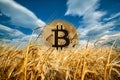 Bitcoin rising from ripe ears of wheat