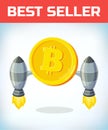 Bitcoin with rocket. Bitcoin. Digital currency. Crypto currency. Money and finance symbol. Miner bit coin criptocurrency