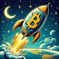 Bitcoin Rocket Launching into Space Royalty Free Stock Photo