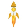 Bitcoin Rocket ship flying with success. Developement concept.