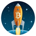 Bitcoin Rocket in Space Royalty Free Stock Photo