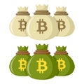 Bitcoin Sacks of Money Flat Icon on White Royalty Free Stock Photo