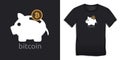 Bitcoin and saving piggy bank, cryptocurrent design for t-shirt Royalty Free Stock Photo