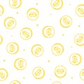 Bitcoin seamless pattern coins drawing on white background