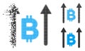Broken Dot Halftone Bitcoin Send Arrows Icon
