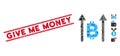 Bitcoin Send Arrows Mosaic and Grunge Give Me Money Stamp Seal with Lines