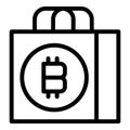 Bitcoin shop bag icon outline vector. Making earn