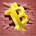 Bitcoin Sign Breaking Through Wall Concept
