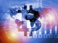 Bitcoin sign digital currency, futuristic digital money, blockchain technology concept Royalty Free Stock Photo
