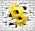 Bitcoin Sign Icon Breaking White Brick Wall