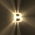 Bitcoin sign bright light flare