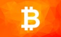 Bitcoin sign on low poly orange background. Cryptocurrency symbol digital