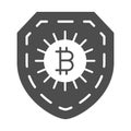 Bitcoin sign on shield, secured solid icon, cryptocurrency concept, protected BTC vector sign on white background, glyph Royalty Free Stock Photo