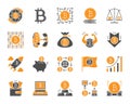 Bitcoin simple color flat icons vector set Royalty Free Stock Photo