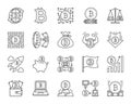 Bitcoin simple black line icons vector set Royalty Free Stock Photo