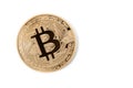 Bitcoin, single golden on white with blank space