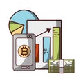 Bitcoin smartphone banknotes statistics money banknotes cryptocurrency transaction digital