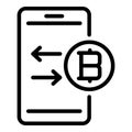 Bitcoin smartphone send icon, outline style