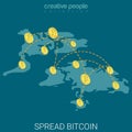 Bitcoin spread worldwide economy coins flat isometric vector 3d