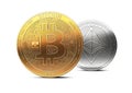 Bitcoin stands in front of ethereum isolated on white background. Domination concept