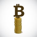 Bitcoin stands on gold coins concept of cryptocurrency