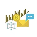 Bitcoin statistics bars growing and mail envelope