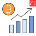 Bitcoin statistics color line icon, graph and growth, bitcoin diagram vector icon, vector graphics, editable stroke