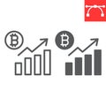 Bitcoin statistics line and glyph icon, graph and growth, bitcoin diagram vector icon, vector graphics, editable stroke