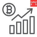 Bitcoin statistics line icon, graph and growth, bitcoin diagram vector icon, vector graphics, editable stroke outline