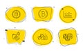 Bitcoin, Statistics timer and Calculator target icons set. Trade infochart, Loyalty gift and World money signs. Vector