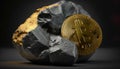 Bitcoin in stone - Stay ahead of the game with this photo of BTC's increasing value and the cryptography - ai