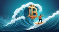Bitcoin Surfing Wave City Royalty Free Stock Photo