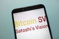 Bitcoin SV Satoshi`s Vision logo displayed on smartphone