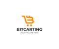 Bitcoin symbol and cart logo template. Cryptocurrency vector design