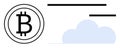 Bitcoin Symbol with Cloud Computing Concept and Minimalistic Design Elements Royalty Free Stock Photo