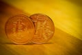 Bitcoin symbol coin close up view Royalty Free Stock Photo