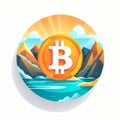 Bitcoin Icon On Round Button: Vibrant Art With Simple Design