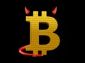 Bitcoin symbol with devil horns and tail