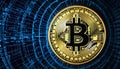Bitcoin Symbol on Digital Blueprint