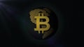 Bitcoin symbol on earth planet which rotates. Cosmos on Background. 4K