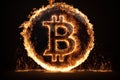 Bitcoin symbol in fire. Bitcoin sign burning. Digital electronic currency. Cryptocurrency. Online banking. Generative AI