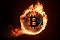 Bitcoin symbol in fire. Bitcoin sign burning. Digital electronic currency. Cryptocurrency. Online banking. Generative AI