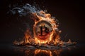 Bitcoin symbol in fire. Bitcoin sign burning. Digital electronic currency. Cryptocurrency. Online banking. Generative AI