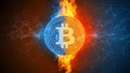 Bitcoin Symbol with Fire Ice Effect Representing Cryptocurrency Volatility Blockchain Technology Royalty Free Stock Photo