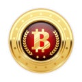 Bitcoin symbol on gold medal - cryptocurrency icon