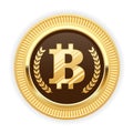 Bitcoin symbol on gold medal - cryptocurrency icon